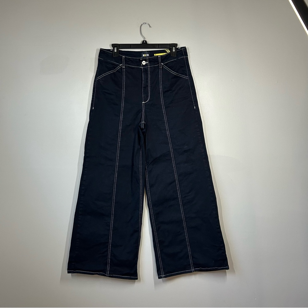 Women’s Wide-Leg Dark Blue Jeans with Contrast Stitching